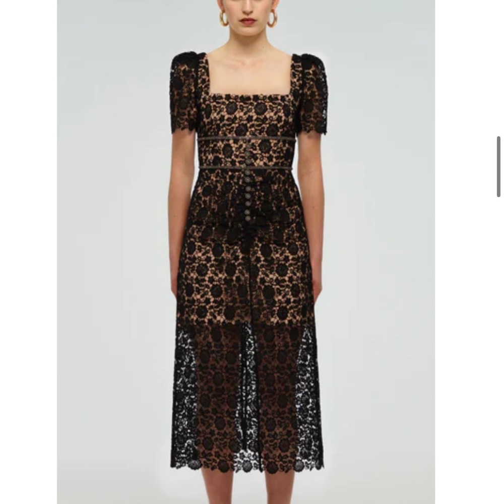 NWT Self-Portrait BLACK GUIPURE FITTED MIDI DRESS